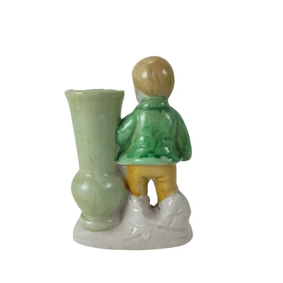 Boy W/Yellow Bird And Vase Figurine Japan Vintage - Picture 4 of 6